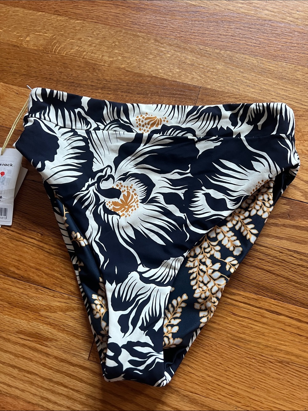 Maaji navy Cream and Gold Floral High-Waist Bikini Bottom